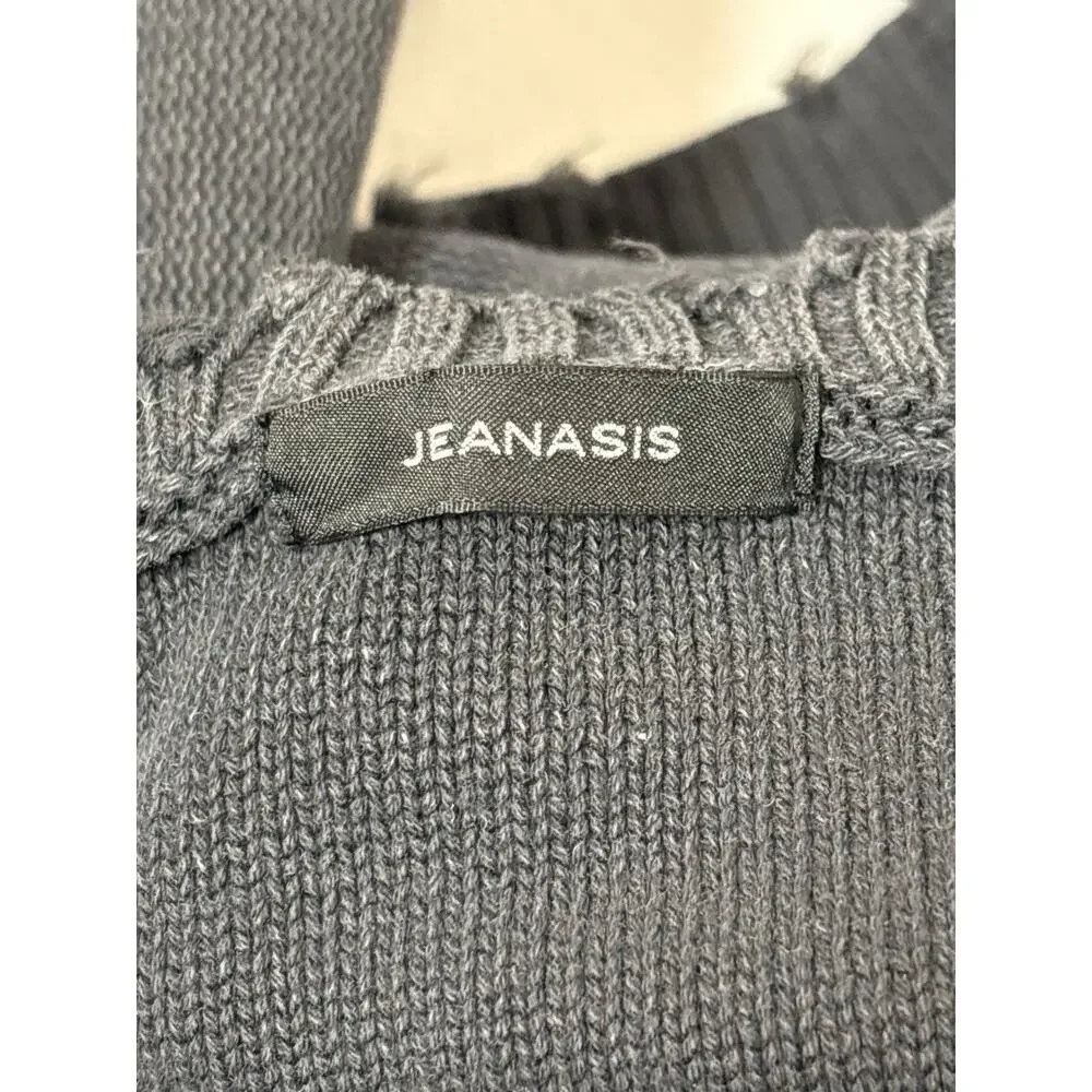 JEANASIS Sweater Raw Hem Distressed VNeck Black Women's Sz F One Size‎